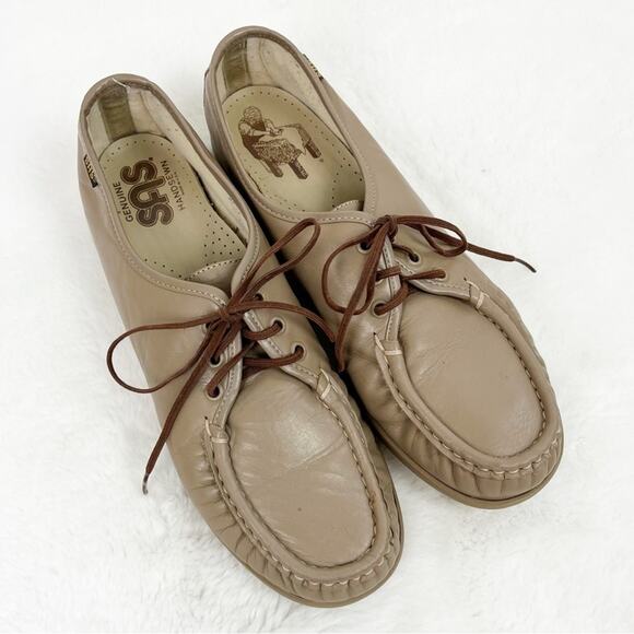 SAS Womens Leather Uppers Lace Up Shoe Loafer Size 10.5 Narrow Taupe VTG - Picture 11 of 11